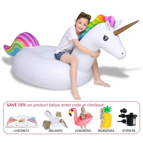  Jasonwell Giant Inflatable Unicorn Pool Float Floatie Ride On with Rapid Valves Large Rideable Blow Up Summer Beach Swimming Pool Party Lounge Raft Decorations Toys Kids Adults