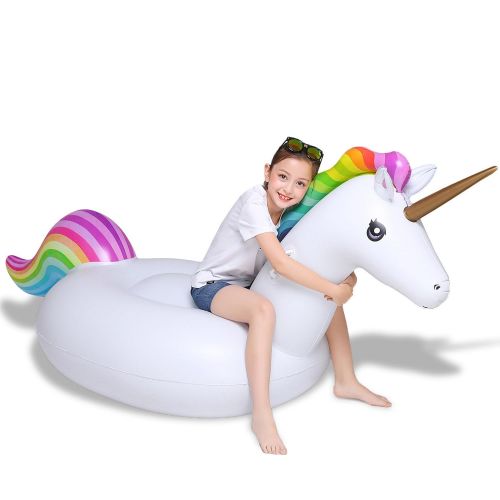  Jasonwell Giant Inflatable Unicorn Pool Float Floatie Ride On with Rapid Valves Large Rideable Blow Up Summer Beach Swimming Pool Party Lounge Raft Decorations Toys Kids Adults