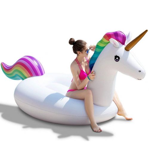  Jasonwell Giant Inflatable Unicorn Pool Float Floatie Ride On with Rapid Valves Large Rideable Blow Up Summer Beach Swimming Pool Party Lounge Raft Decorations Toys Kids Adults