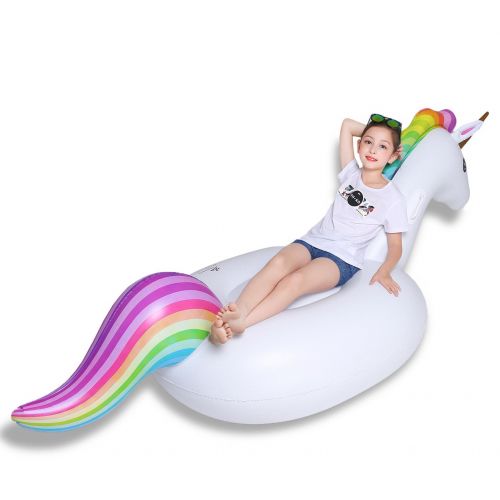  Jasonwell Giant Inflatable Unicorn Pool Float Floatie Ride On with Rapid Valves Large Rideable Blow Up Summer Beach Swimming Pool Party Lounge Raft Decorations Toys Kids Adults