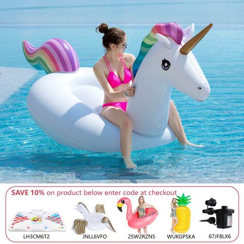  Jasonwell Giant Inflatable Unicorn Pool Float Floatie Ride On with Rapid Valves Large Rideable Blow Up Summer Beach Swimming Pool Party Lounge Raft Decorations Toys Kids Adults