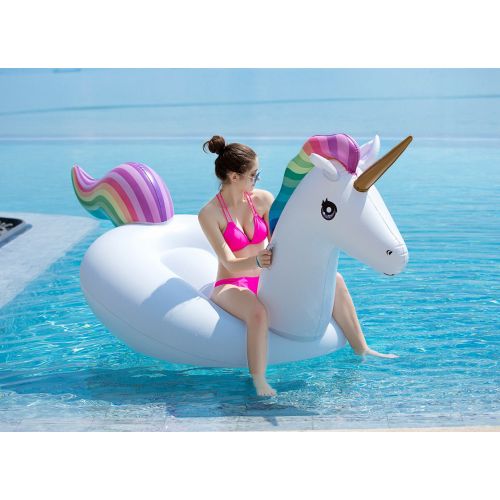  Jasonwell Giant Inflatable Unicorn Pool Float Floatie Ride On with Rapid Valves Large Rideable Blow Up Summer Beach Swimming Pool Party Lounge Raft Decorations Toys Kids Adults