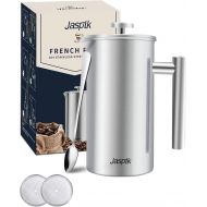 Jaspik French Press Portable Coffee Maker - 4 Level Filtration System, 34 Oz 304 Stainless Steel Coffee Press, Tea Maker, No Coffee Grounds, with 2 Extra Screens & Spoon, Rust-Free, Dishw
