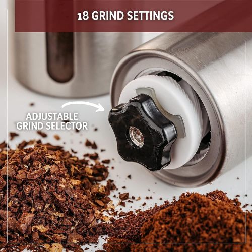  JavaPresse Manual Coffee Bean Grinder with Adjustable Settings Patented Conical Burr Grinder for Coffee Beans Stainless Steel Burr Coffee Grinder for Aeropress Drip Coffee Espresso French Pre