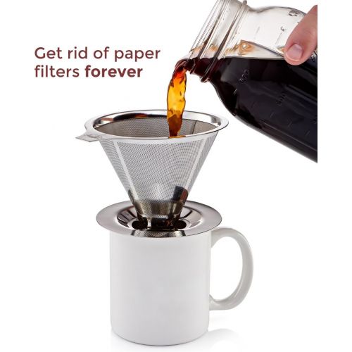  [아마존베스트]JavaPresse Pour Over Coffee Maker with Stand | Clever Hand Drip Brewer with Reusable Filter Dripper