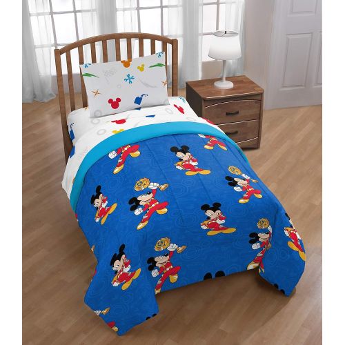  Jay Franco Disney Mickey Mouse Trophy 4 Piece Twin Bed Set - Includes Reversible Comforter & Sheet Set - Super Soft Fade Resistant Polyester - (Official Disney Product)