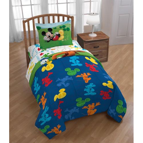  Jay Franco Disney Mickey Mouse Club House Adventure Twin Comforter - Super Soft Kids Reversible Bedding features Mickey Mouse and Friends - Fade Resistant, Includes 1 Bonus Sham (Official Dis