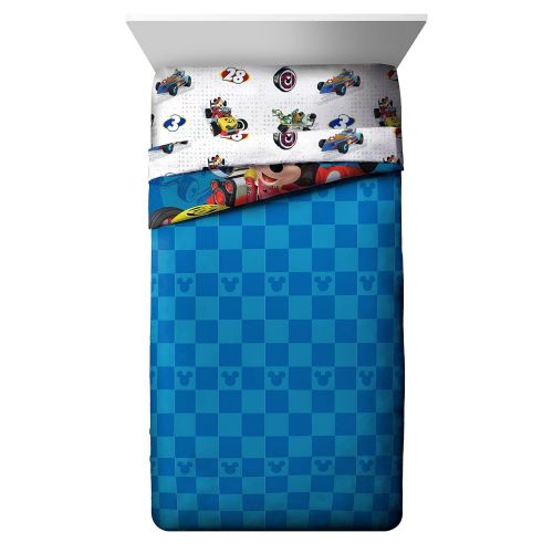  Jay Franco Disney Mickey Mouse Club House Racers Twin Comforter - Super Soft Kids Reversible Bedding Features Mickey Mouse - Fade Resistant Polyester Microfiber Fill (Official Disn