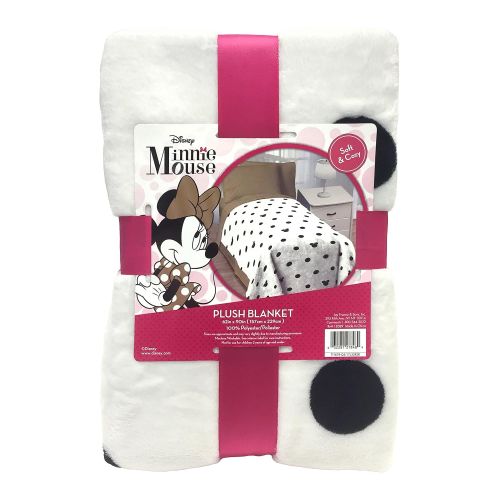  Jay Franco Disney Minnie Mouse Icon and Dots Blanket, Black/White