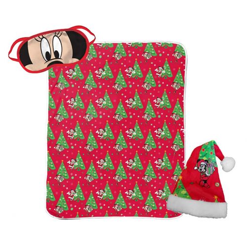  Jay Franco Disney Minnie Mouse 3 Piece Holiday Set - Kids Christmas Bedding, Super Soft Sherpa Throw Blanket & Eye Mask Bonus Santa Hat (Official Disney Product)