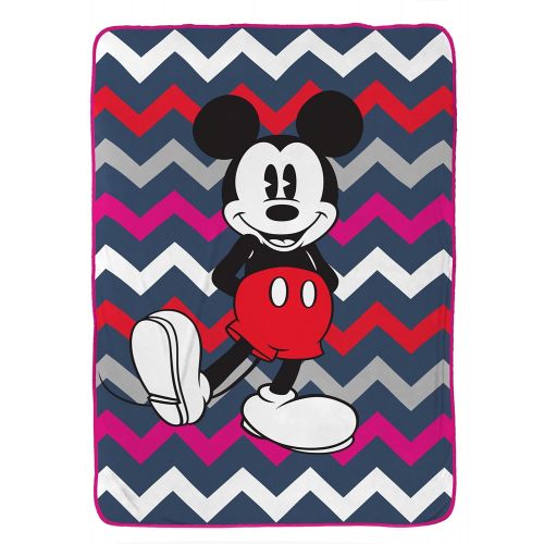  Jay Franco Disney Mickey Mouse Chevron Blue/Pink/White Plush 62 x 90 Twin Bed Blanket