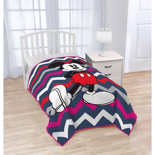  Jay Franco Disney Mickey Mouse Chevron Blue/Pink/White Plush 62 x 90 Twin Bed Blanket