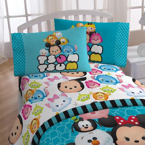  Jay Franco Disney Tsum Tsum Teal Stacks 4 Piece Twin Bed In A Bag