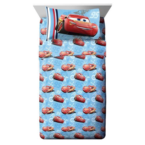  Jay Franco Disney/Pixar Cars 95 Full 4 Piece Blue Sheet Set with Lightning McQueen (Offical Disney/Pixar Product)