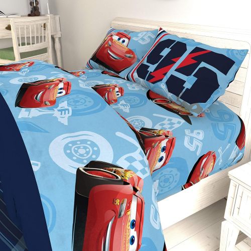  Jay Franco Disney/Pixar Cars 95 Full 4 Piece Blue Sheet Set with Lightning McQueen (Offical Disney/Pixar Product)