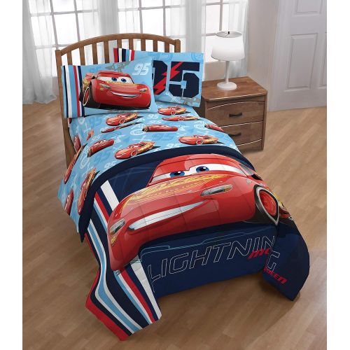  Jay Franco Disney/Pixar Cars 95 Full 4 Piece Blue Sheet Set with Lightning McQueen (Offical Disney/Pixar Product)