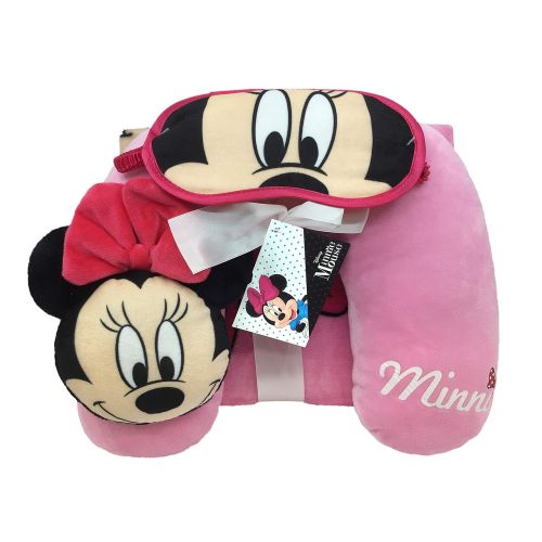  Jay Franco Disney Minnie Mouse 3 Piece Plush Kids Travel Set with Neck Pillow, Blanket & Eye Mask (Official Disney Prodcut)