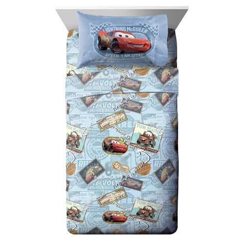  Jay Franco Disney/Pixar Cars Tune Up Blue/Gray 4 Piece Full Sheet Set with Lightning McQueen & Mater (Official Disney/Pixar Product)