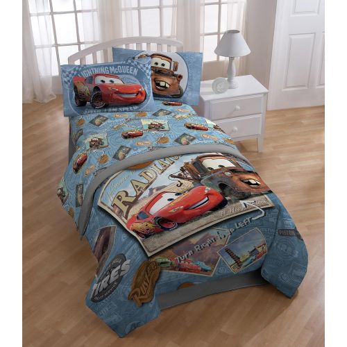  Jay Franco Disney/Pixar Cars Tune Up Blue/Gray 4 Piece Full Sheet Set with Lightning McQueen & Mater (Official Disney/Pixar Product)