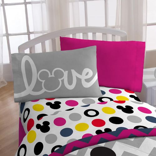  Jay Franco Disney Mickey Mouse Chevron & Dots 39 x 75 Twin Sheet Set, Pink/Yellow/Black