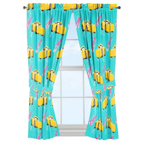  Jay Franco Disney/Pixar Cars 3 Movie Cruz Teal/Yellow Drapery/Curtain 4pc Set (Two panels, two tie backs) with Cruz Ramirez (Official Disney/Pixar Product)