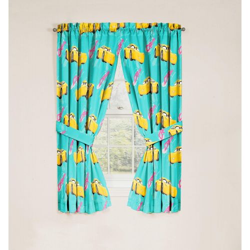  Jay Franco Disney/Pixar Cars 3 Movie Cruz Teal/Yellow Drapery/Curtain 4pc Set (Two panels, two tie backs) with Cruz Ramirez (Official Disney/Pixar Product)