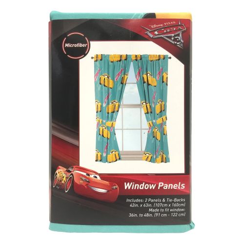  Jay Franco Disney/Pixar Cars 3 Movie Cruz Teal/Yellow Drapery/Curtain 4pc Set (Two panels, two tie backs) with Cruz Ramirez (Official Disney/Pixar Product)