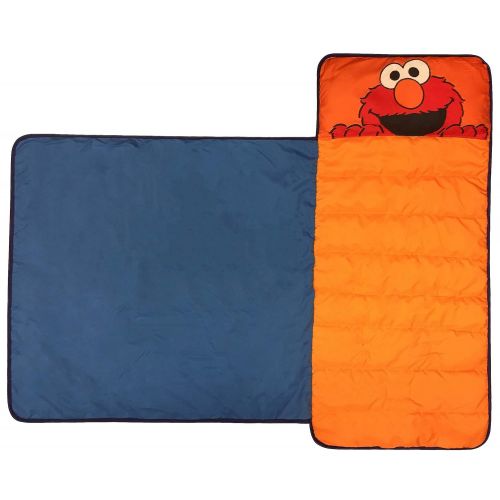  Jay Franco Sesame Street Lets Play Nap Mat - Built-in Pillow and Blanket featuring Elmo - Super Soft Microfiber Kids/Toddler/Childrens Bedding, Ages 3-7 (Official Sesame Street Product)