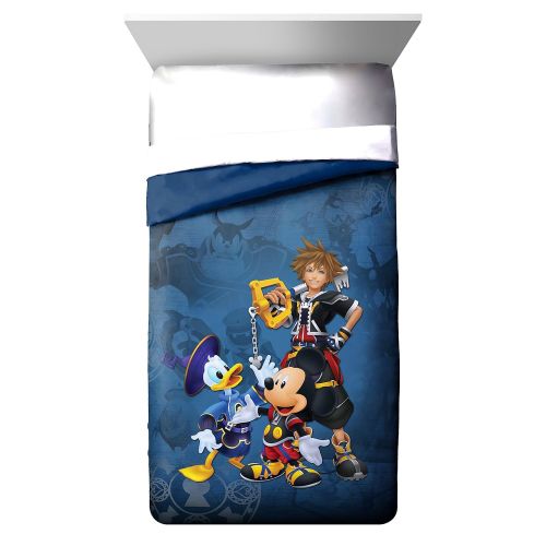  Jay Franco Disney Kingdom Hearts Metal Blue Twin Reversible Comforter with Mickey Mouse, Donald Duck & Sora