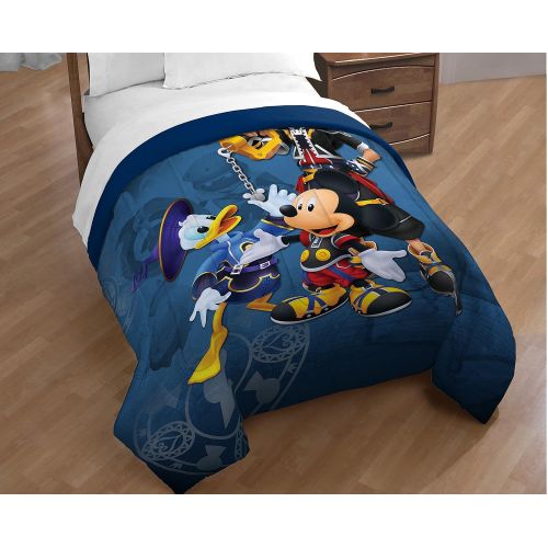  Jay Franco Disney Kingdom Hearts Metal Blue Twin Reversible Comforter with Mickey Mouse, Donald Duck & Sora