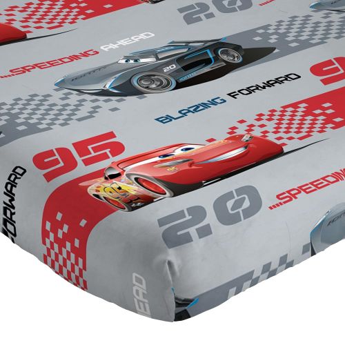  Jay Franco Disney/Pixar Cars 3 Movie Editorial Gray/Red 4 Piece Full Sheet Set with Lightning McQueen & Jackson Storm (Official Disney/Pixar Product)