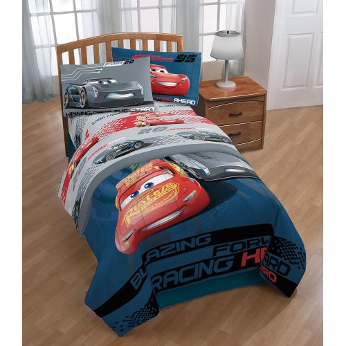  Jay Franco Disney/Pixar Cars 3 Movie Editorial Gray/Red 4 Piece Full Sheet Set with Lightning McQueen & Jackson Storm (Official Disney/Pixar Product)