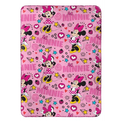  Jay Franco Disney Minnie Mouse Doodle Plush Pillow and 40 x 50 Inch Throw Blanket, Kids Super Soft 2 Piece Nogginz Set (Official Product), Pink