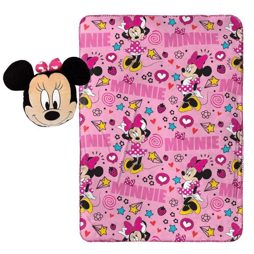  Jay Franco Disney Minnie Mouse Doodle Plush Pillow and 40 x 50 Inch Throw Blanket, Kids Super Soft 2 Piece Nogginz Set (Official Product), Pink