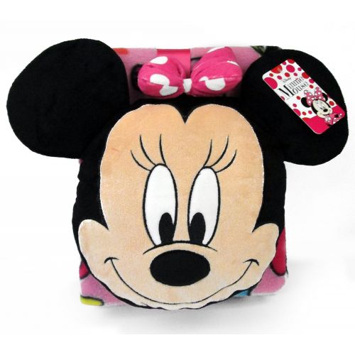  Jay Franco Disney Minnie Mouse Doodle Plush Pillow and 40 x 50 Inch Throw Blanket, Kids Super Soft 2 Piece Nogginz Set (Official Product), Pink