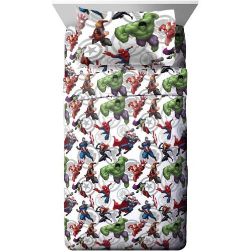  Jay Franco Marvel Avengers Marvel Team Twin Sheet Set - Super Soft and Cozy Kid’s Bedding - Fade Resistant Polyester Microfiber Sheets (Official Marvel Product)