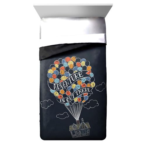  Jay Franco Disney/Pixar Up Balloon Travel Adventure is Out There Twin/Full Reversible Comforter, Dark Blue/Black