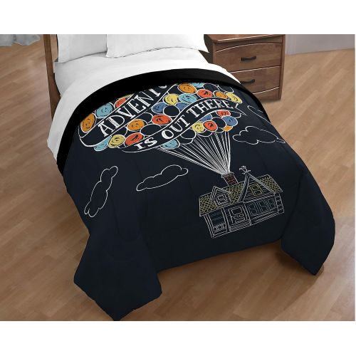  Jay Franco Disney/Pixar Up Balloon Travel Adventure is Out There Twin/Full Reversible Comforter, Dark Blue/Black