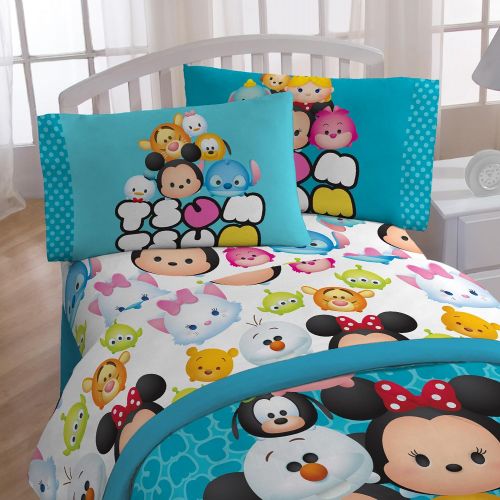  Jay Franco Disney Tsum Tsum Mash Up Teal Microfiber 3 Piece Twin Sheet Set