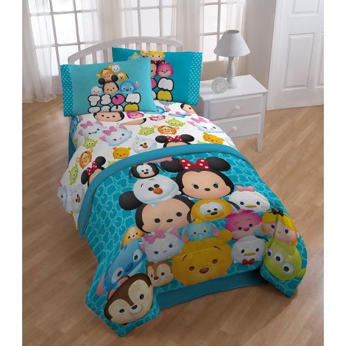  Jay Franco Disney Tsum Tsum Mash Up Teal Microfiber 3 Piece Twin Sheet Set