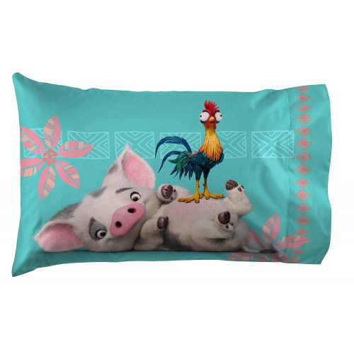  Jay Franco Disney Moana Friends 1 Pack Pillowcase - Double-Sided Kids Super Soft Bedding - Features Moana, HEI HEI & Pua (Official Disney Product)