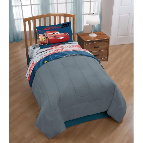  Jay Franco Disney/Pixar Cars 3 Movie Editorial Blue/Gray Twin/Full Reversible Comforter with Lightning McQueen & Jackson Storm (Official Disney/Pixar Product)