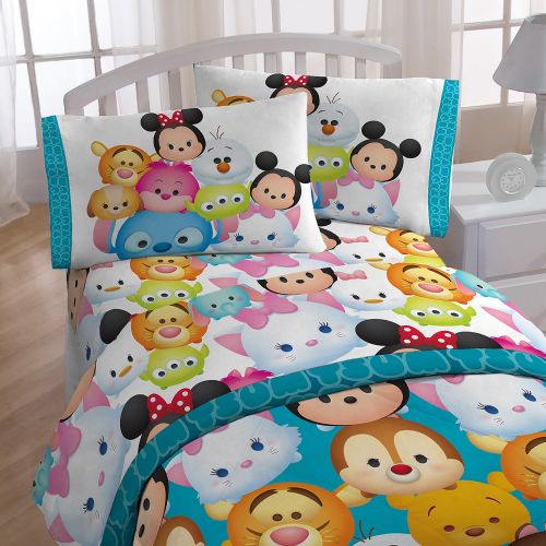  Jay Franco Disney Tsum Tsum Character Teal Microfiber 3 Piece Twin Sheet Set