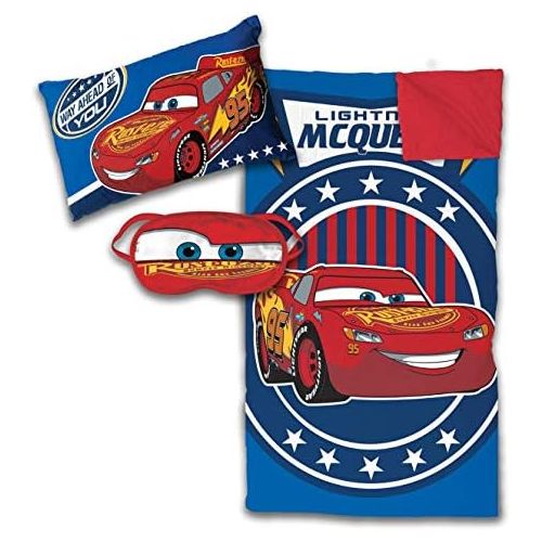  Jay Franco Disney/Pixar Cars 3 Piece Sleepover Set - Cozy & Warm Kids Slumber Bag with Pillow & Eye Mask - Featuring Lightning McQueen (Official Disney/Pixar Product)