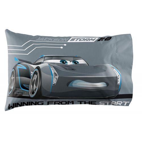  Jay Franco Disney/Pixar Cars 3 Movie Editorial Gray/Red 3 Piece Twin Sheet Set with Lightning McQueen & Jackson Storm (Official Disney/Pixar Product)