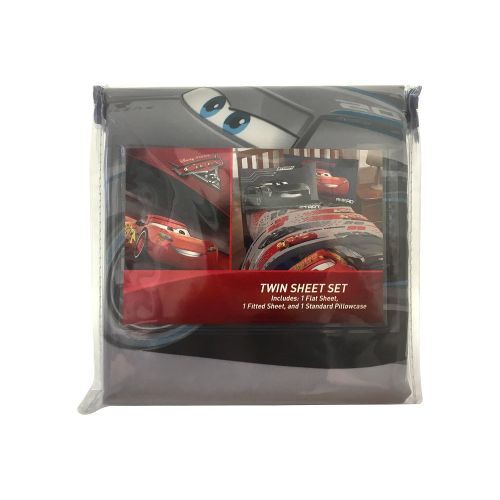  Jay Franco Disney/Pixar Cars 3 Movie Editorial Gray/Red 3 Piece Twin Sheet Set with Lightning McQueen & Jackson Storm (Official Disney/Pixar Product)