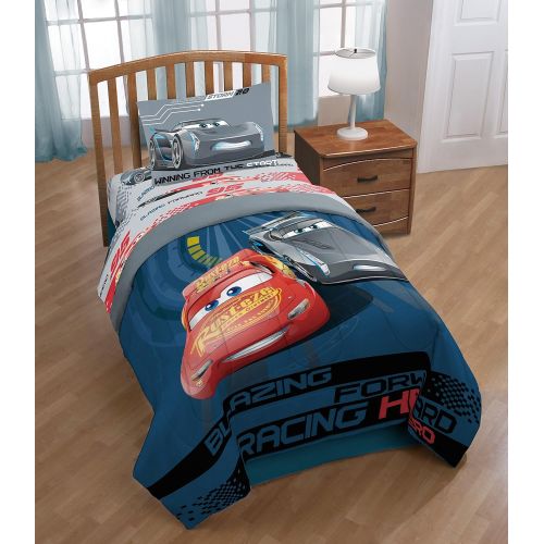  Jay Franco Disney/Pixar Cars 3 Movie Editorial Gray/Red 3 Piece Twin Sheet Set with Lightning McQueen & Jackson Storm (Official Disney/Pixar Product)