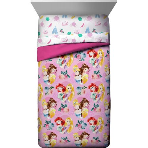  Jay Franco Disney Princess Sassy Full Comforter - Super Soft Kids Reversible Bedding Features Cinderella & Rapunzel - Fade Resistant Polyester Microfiber Fill (Official Disney Prod