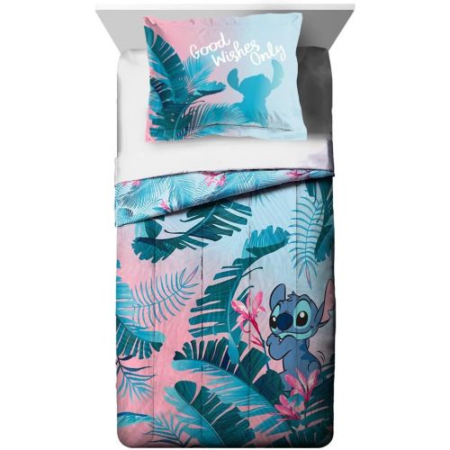  Jay Franco Disney Lilo & Stitch Floral Fun Full/QueenComforter & Sham Set - Super Soft Kids Reversible Bedding - Fade Resistant Microfiber (Official Disney Product)