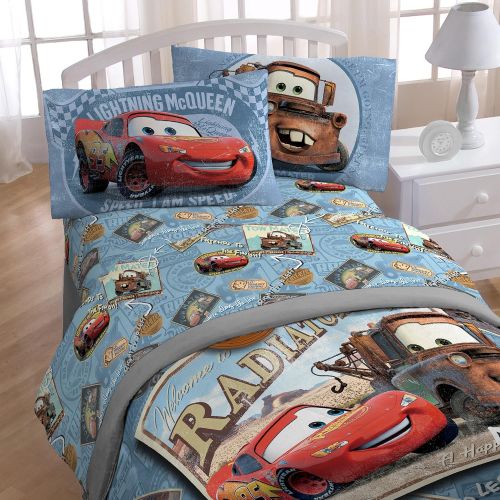  Jay Franco Disney/Pixar Cars Tune Up Blue/Gray 3 Piece Twin Sheet Set with Lightning McQueen & Mater (Official Disney/Pixar Product)